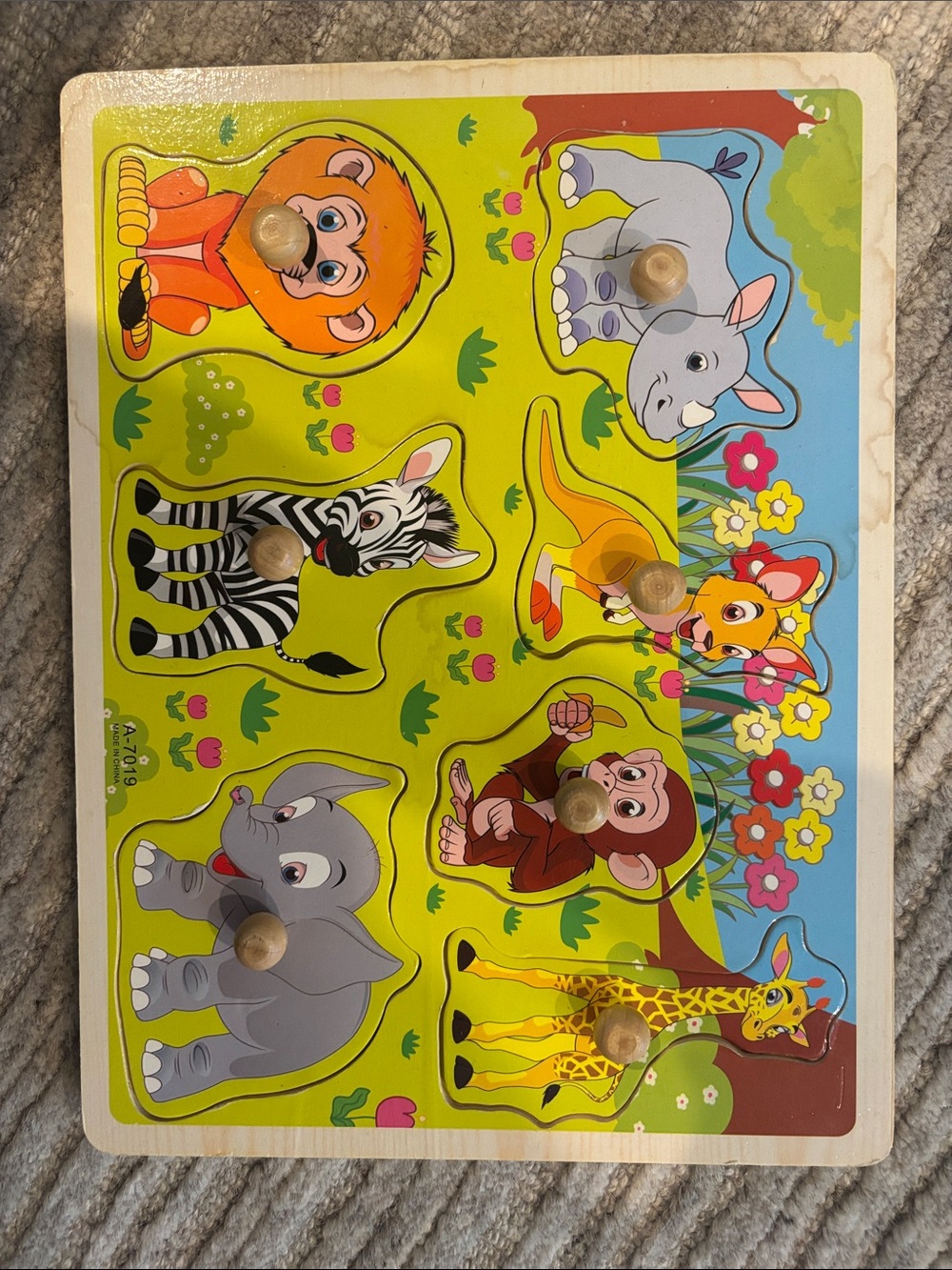 Wooden Animal Peg Puzzle for Kids - Multicolor